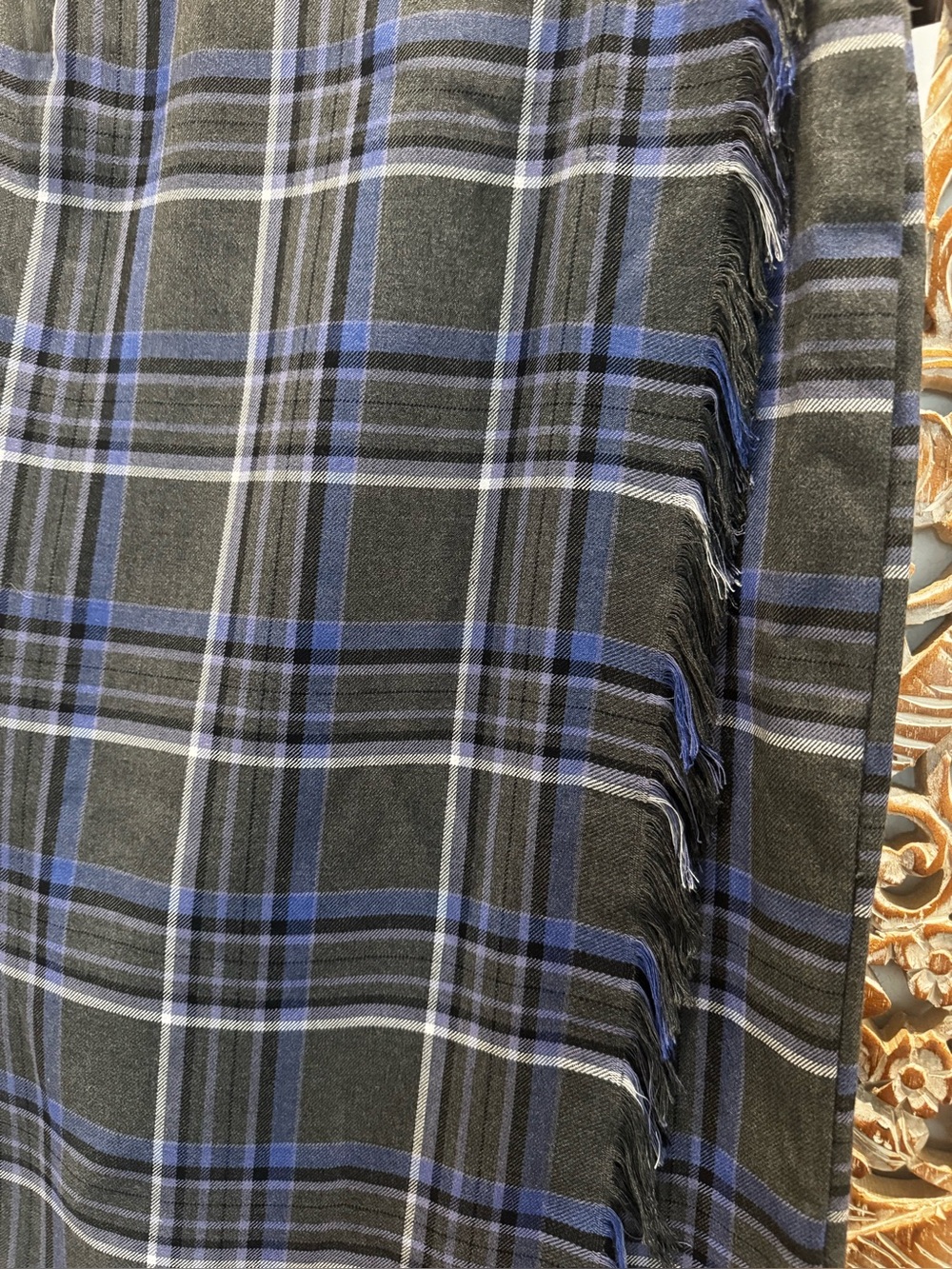 Requirements Grey & Blue Plaid Tartan Wrap Skirt w/ Fringe- size 14 - Picture 5 of 14
